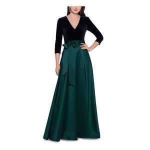 Xscape | Dresses | Xscape Womens Green Belted Velvet Lined Tie Lined 34  Sleeve Formal Gown Dress 6 | Poshmark